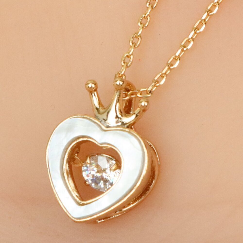 Crowned Heart Rose Gold Necklace with White Enamel, XPNL0232